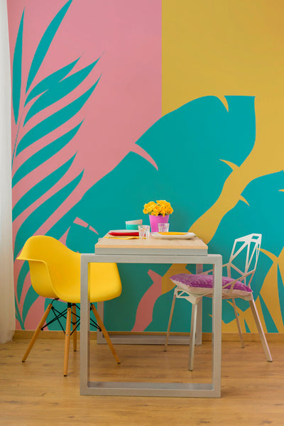 tropical miami beach wall mural in a colorful room