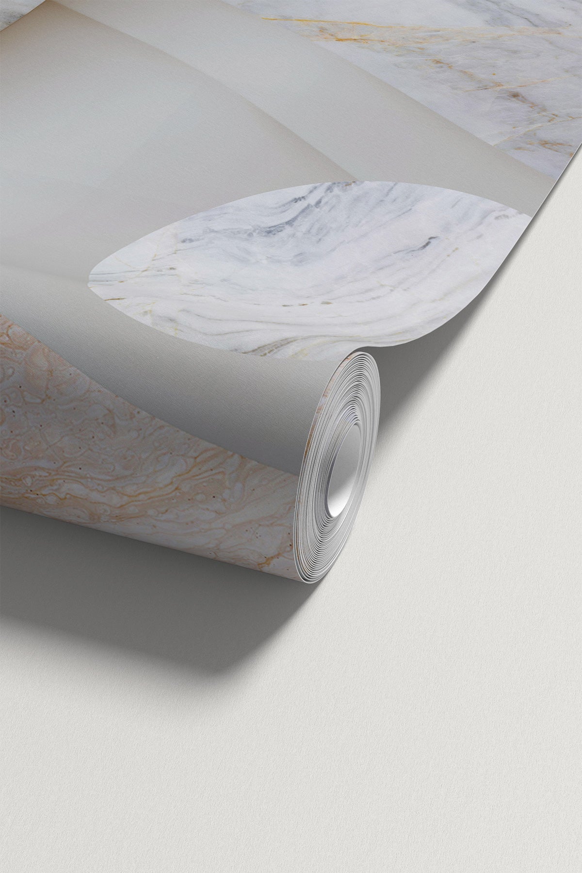Roll of wallpaper with Astra Veil / Marble wall mural on a light gray background