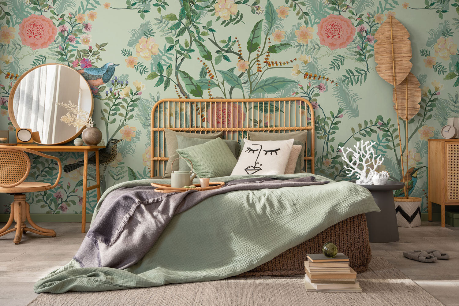 Sage Floral Chinoiserie Wall Mural