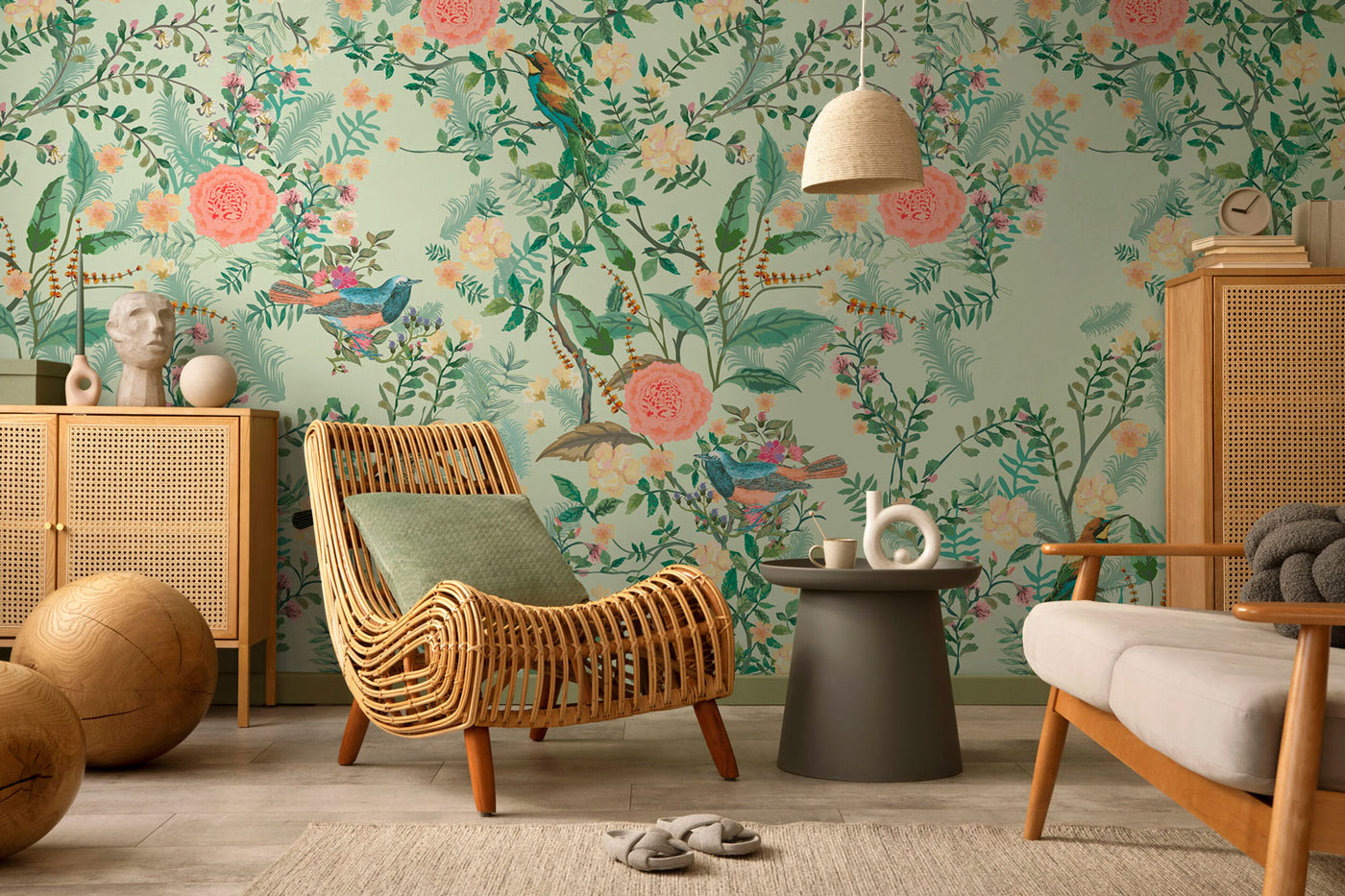 Sage Floral Chinoiserie Wall Mural