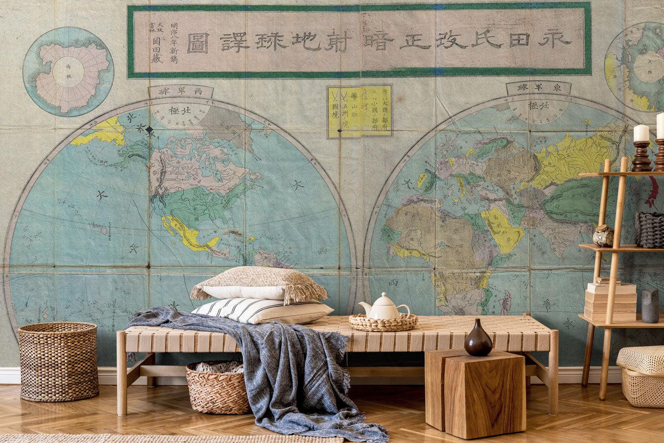 1875 Japanese World Map Wall Mural-Wall Mural-Eazywallz