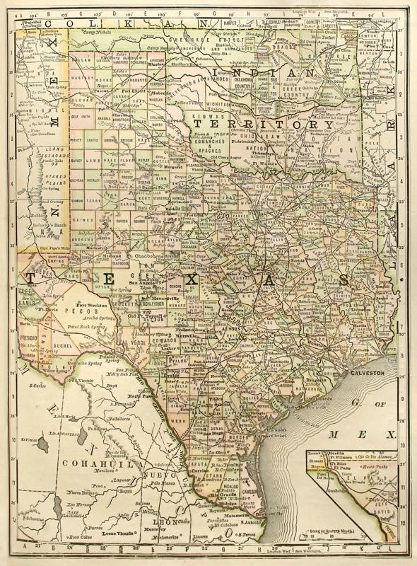 1889 Map of Texas Wall Mural-Wall Mural-Eazywallz