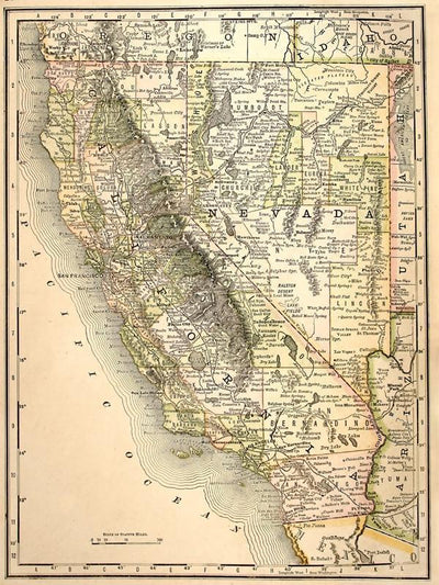 1889 Maps of California and Nevada Wall Mural-Wall Mural-Eazywallz