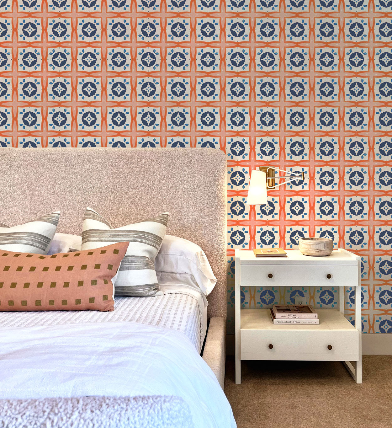 Coral Navy Shapes Playful Geometry Wallpaper #591