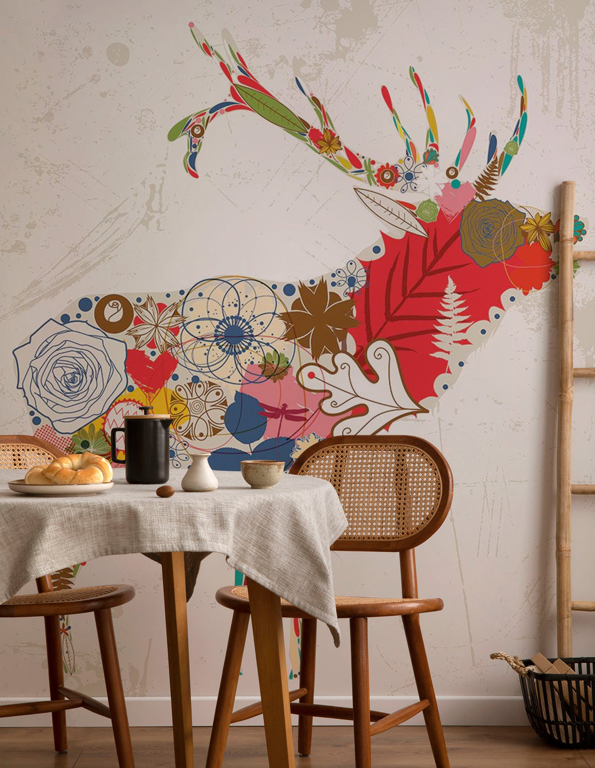 Floral Deer Wall Mural