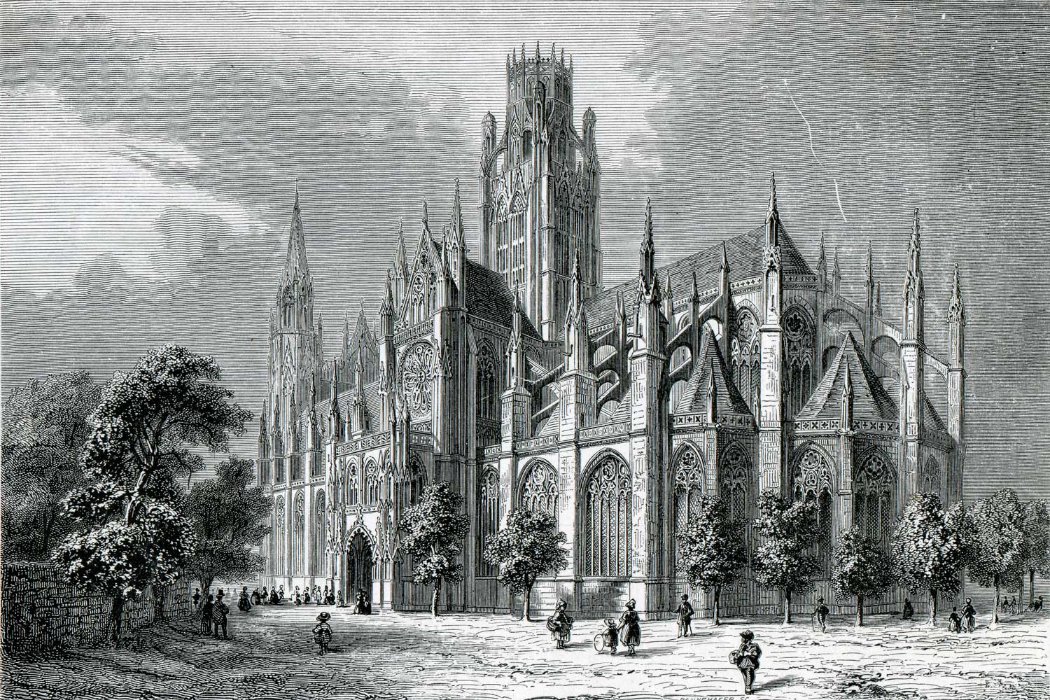 Saint-Ouen Abbey Church Drawing Wall Mural