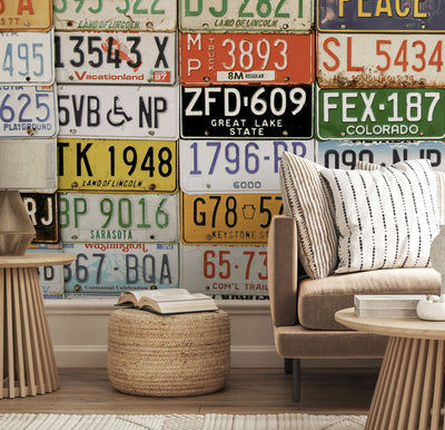 License Plate Collage Wall Mural
