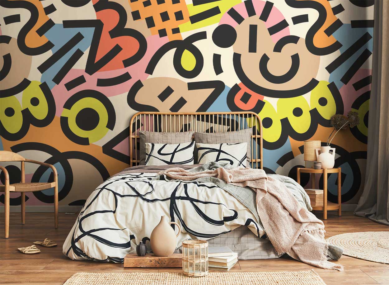90s memphis doodles wall mural | abstract wallpaper | eazywallz