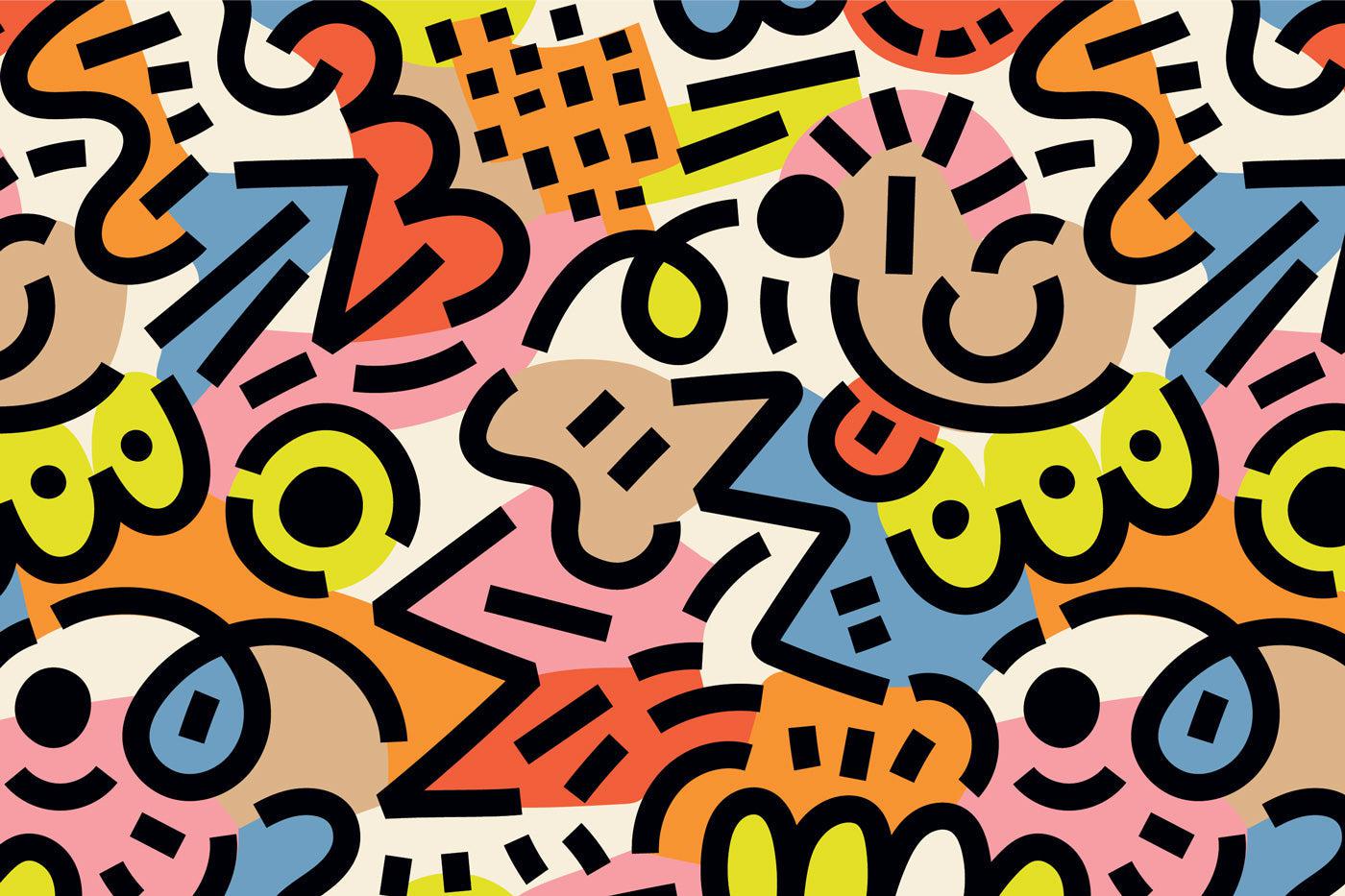 90s Memphis Doodles Wall Mural-Wall Mural-Eazywallz