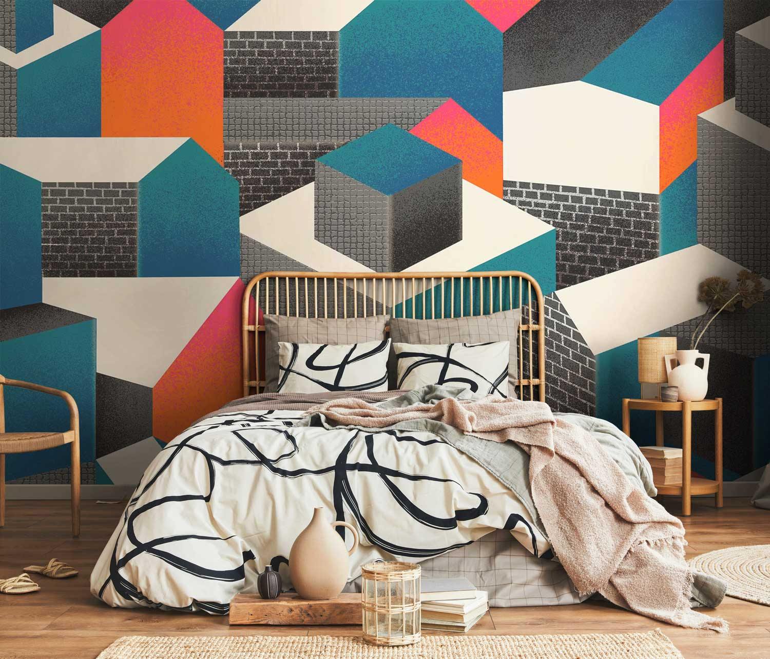 Abstract Bauhaus Houses Wall Mural | Bauhaus Wallpaper | Eazywallz