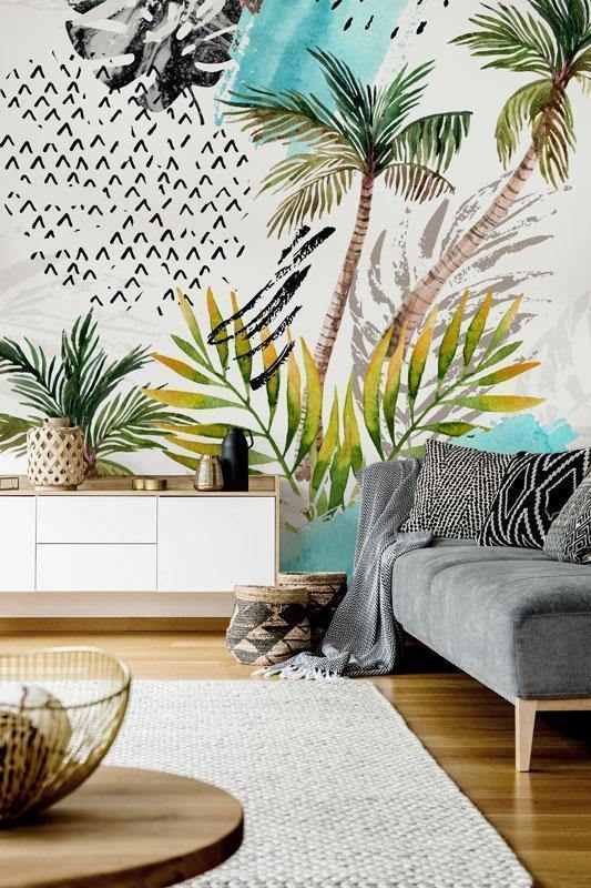 Abstract Water Color Palm Trees Mural-Wall Mural-Eazywallz