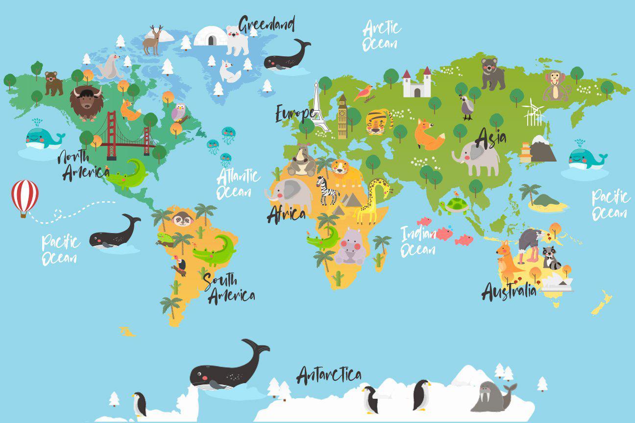 Animal World Map Wall Mural-Wall Mural-Eazywallz