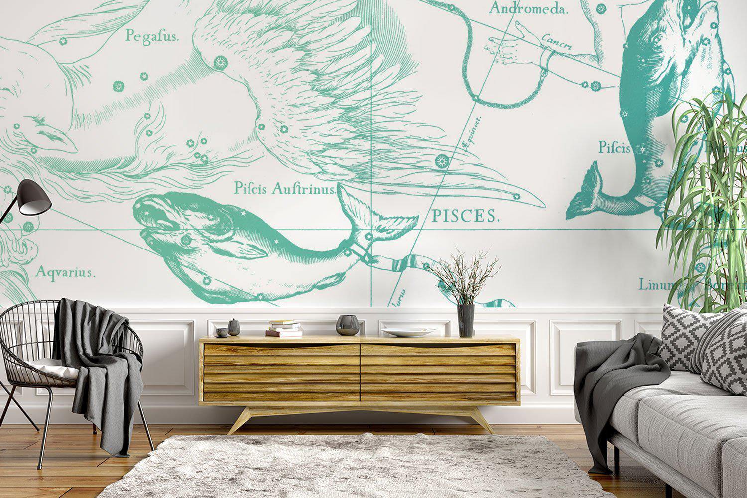 Aqua Pisces Astrology Wall Mural-Wall Mural-Eazywallz