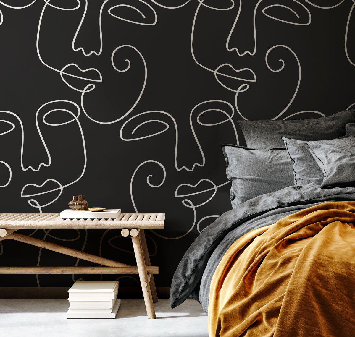 Black Abstract Faces 2 Wall Mural-Wall Mural-Eazywallz