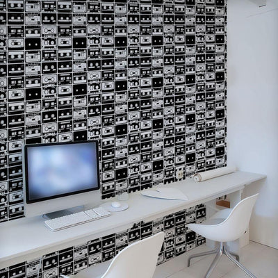 Black & White Tapes Pattern Wall Mural-Wall Mural-Eazywallz