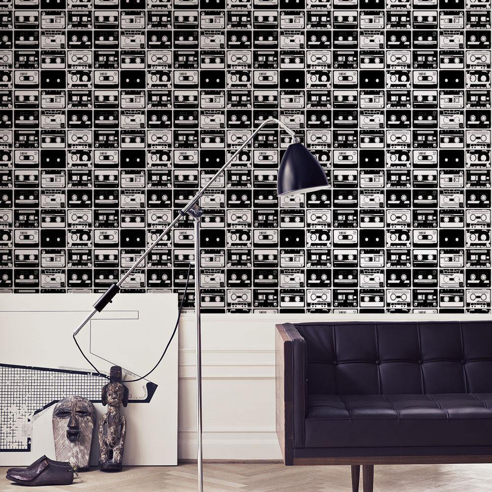 Black & White Tapes Pattern Wall Mural-Wall Mural-Eazywallz