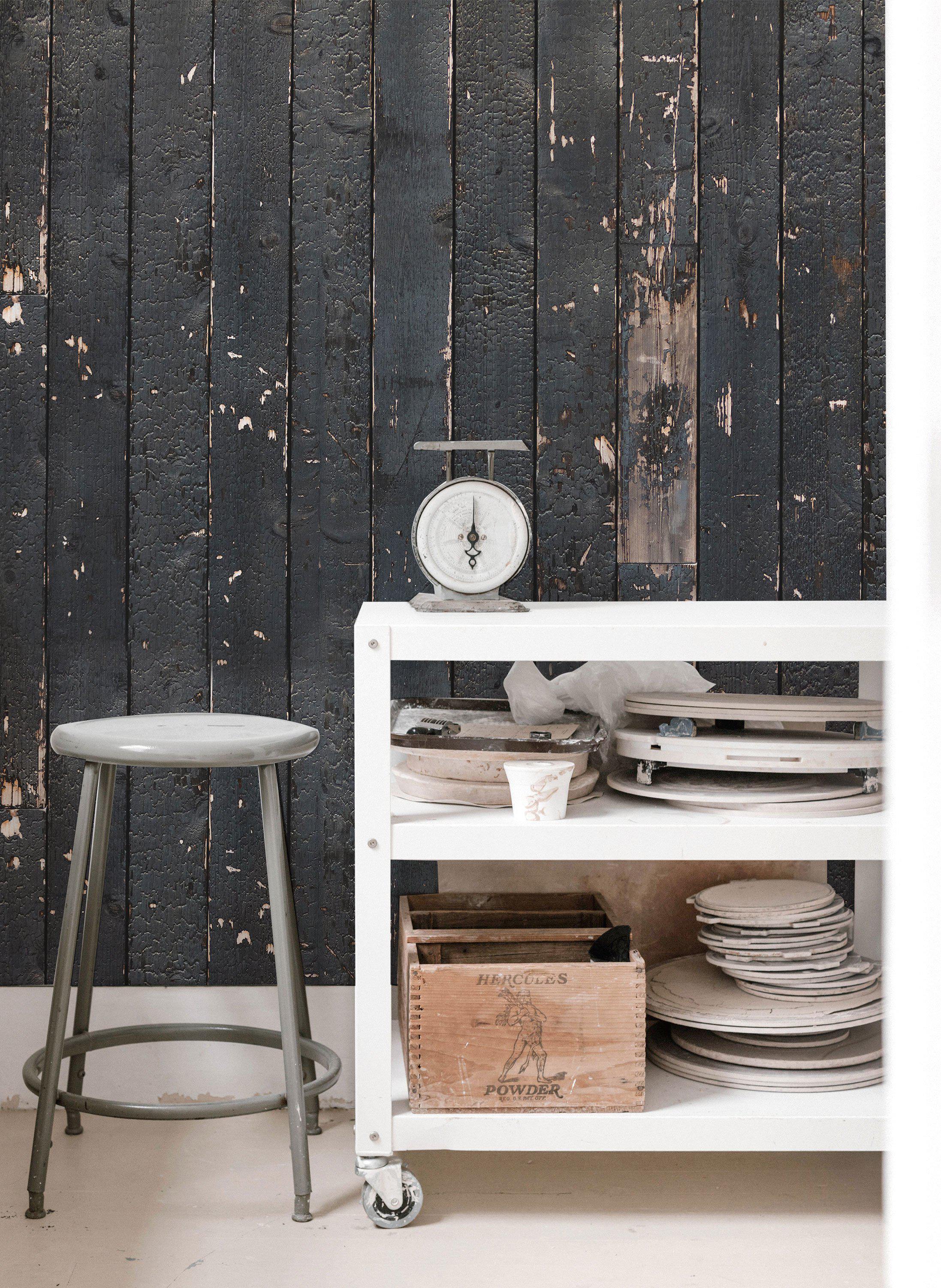 Black Wood Planks Wall Mural-Wall Mural-Eazywallz