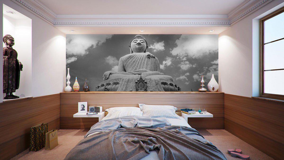 Black and White Buddha Statue Wall Mural-Wall Mural-Eazywallz