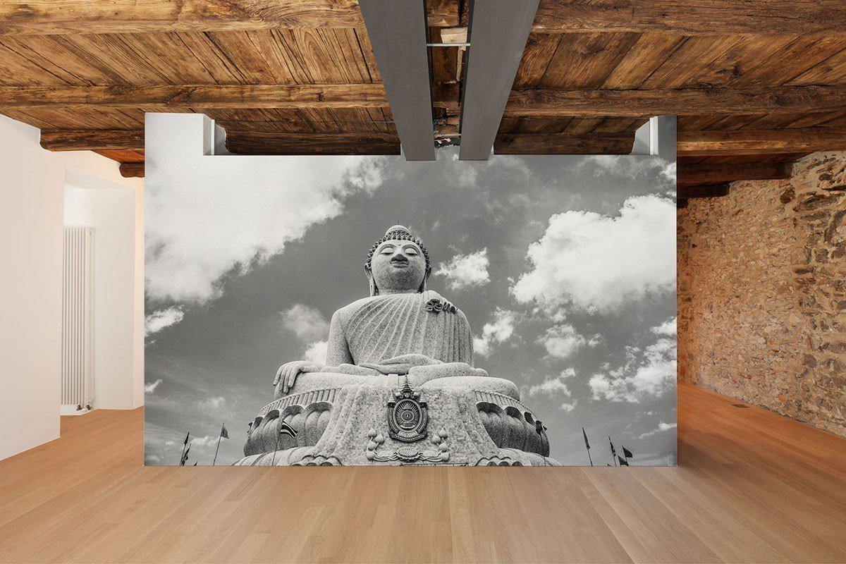 Black and White Buddha Statue Wall Mural-Wall Mural-Eazywallz