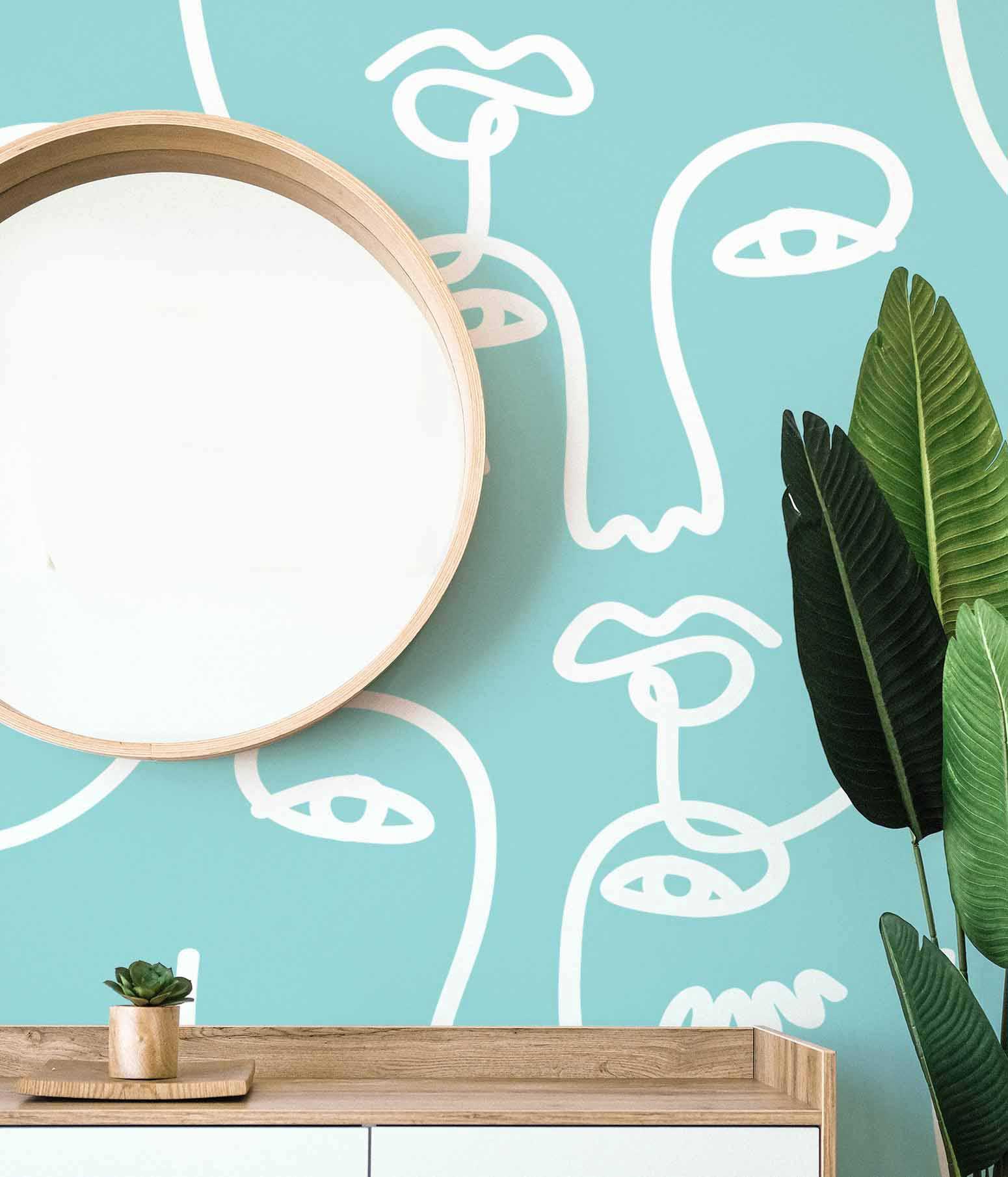 Blue Abstract Faces 2 Wall Mural-Wall Mural-Eazywallz