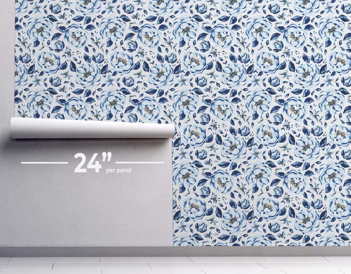 Blue Floral Arles Wallpaper #431-Repeat Pattern Wallpaper-Eazywallz
