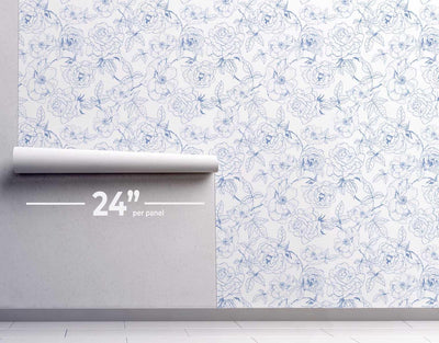 Blue Floral Toile Wallpaper #016-Repeat Pattern Wallpaper-Eazywallz