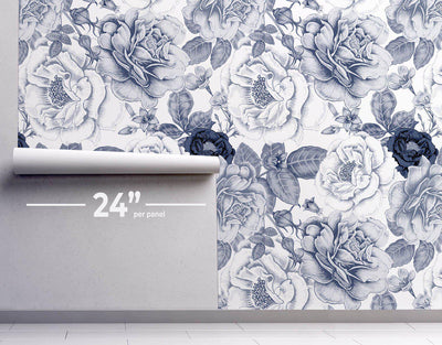 Blue Floral Wallpaper #334-Repeat Pattern Wallpaper-Eazywallz