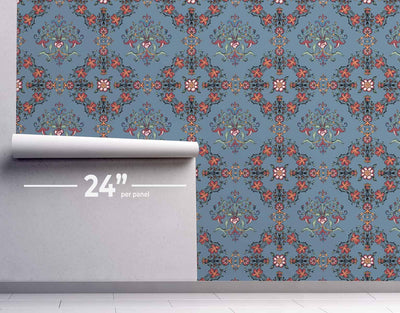 Blue French Florals Wallpaper #367-Repeat Pattern Wallpaper-Eazywallz
