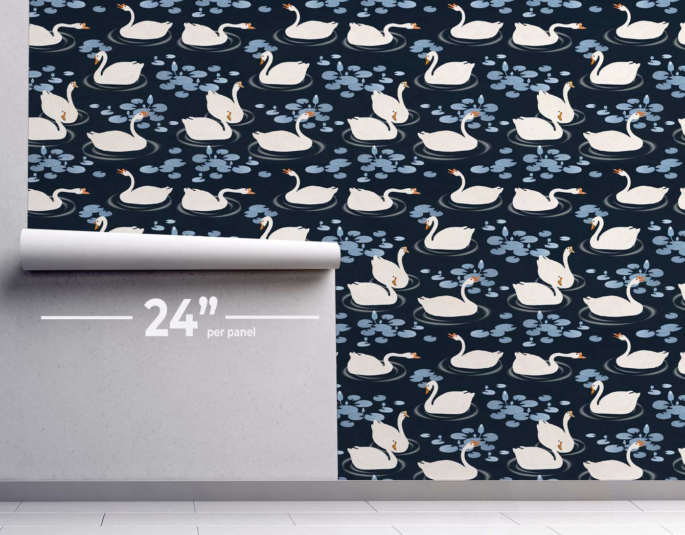 Blue Pond Swans Wallpaper #472-Repeat Pattern Wallpaper-Eazywallz