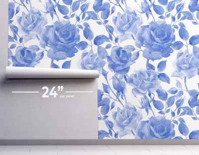 Blue Water Color Floral Wallpaper #173-Repeat Pattern Wallpaper-Eazywallz