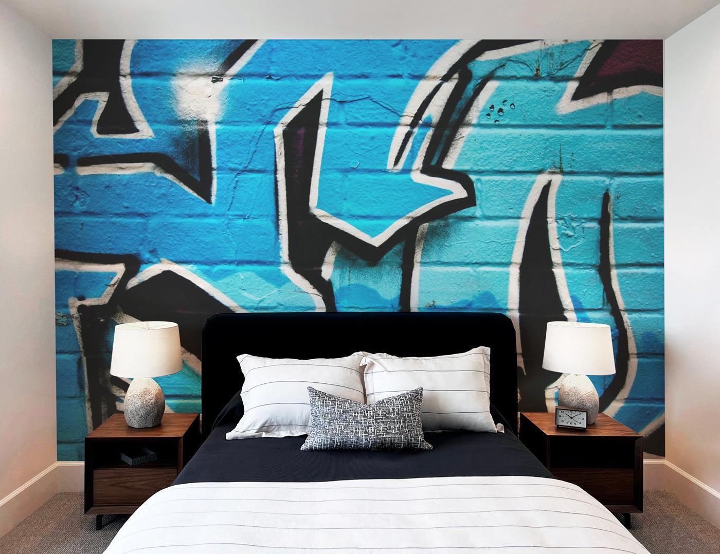 Blue graffiti Wall Mural-Wall Mural-Eazywallz