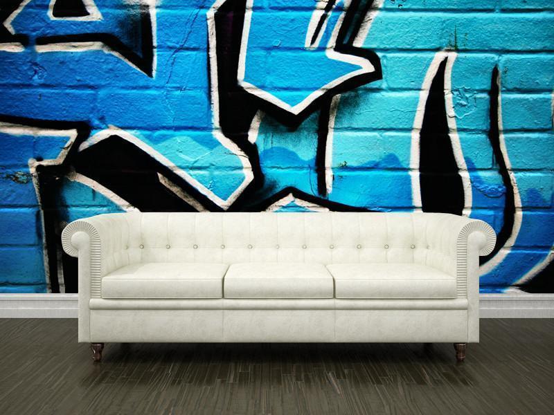 Blue graffiti Wall Mural-Wall Mural-Eazywallz