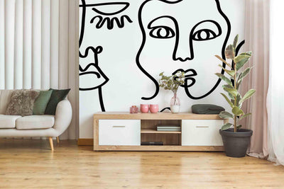 Bold Black Abstract Line Faces Wall Mural-Wall Mural-Eazywallz