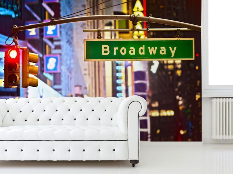 Broadway Street Sign At Night Wall Mural-Wall Mural-Eazywallz