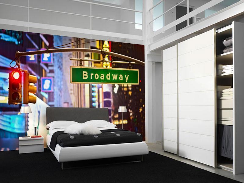 Broadway Street Sign At Night Wall Mural-Wall Mural-Eazywallz