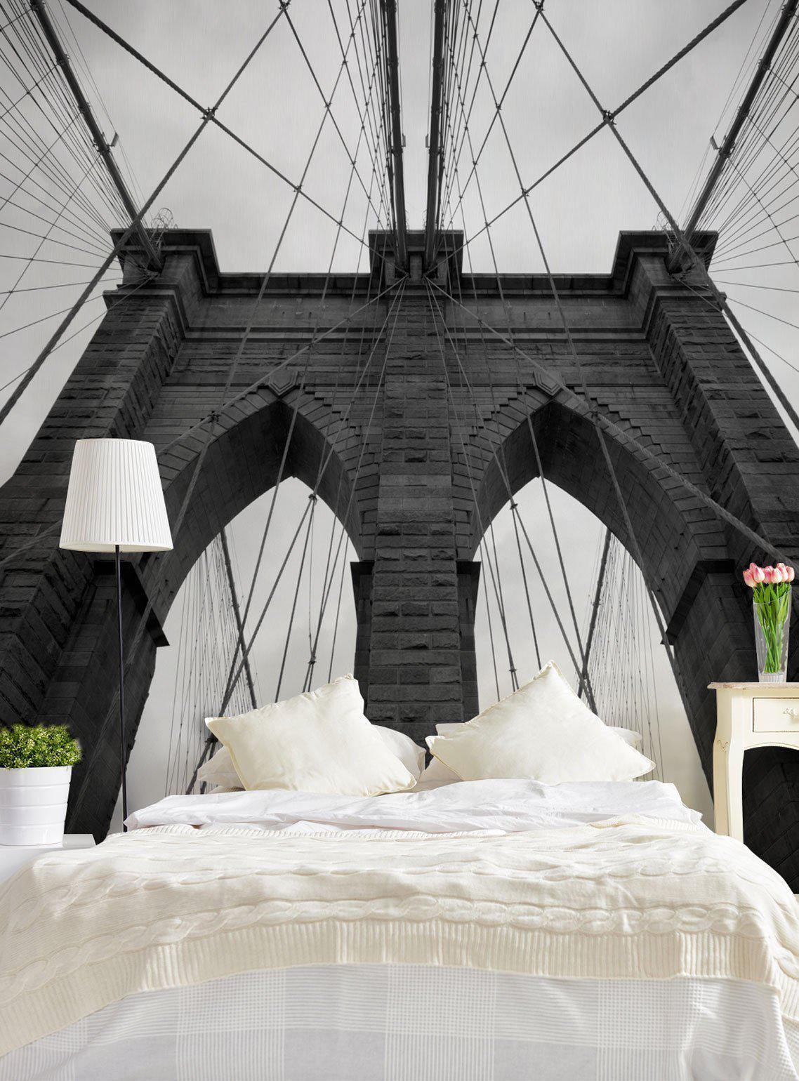 Brooklyn Bridge in black and white Wall Mural-Wall Mural-Eazywallz
