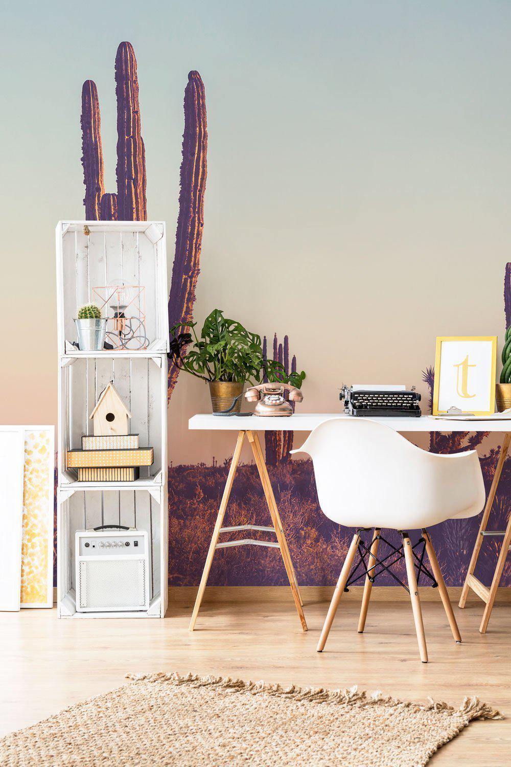 Cactus Under Sunset Wall Mural-Wall Mural-Eazywallz