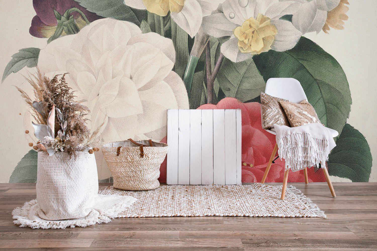 Camellia Narcissus Viola Bouquet Mural-Wall Mural-Eazywallz