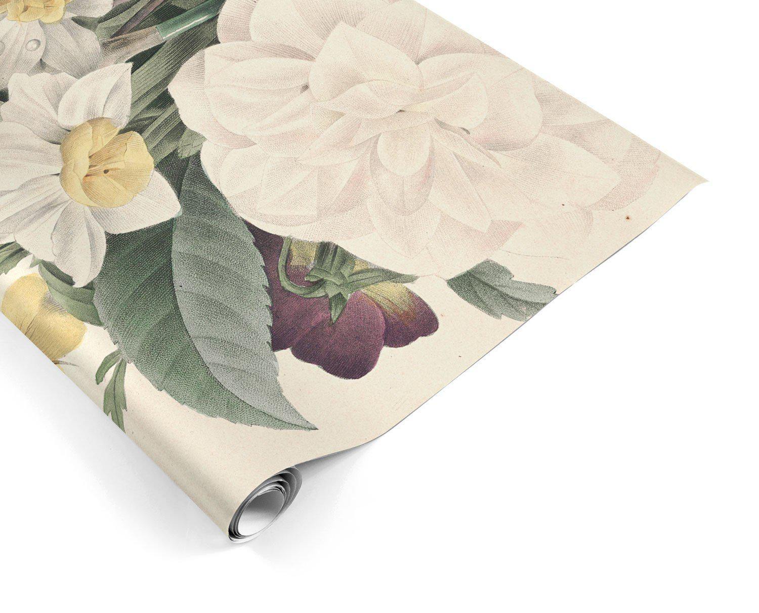 Camellia Narcissus Viola Bouquet Mural-Wall Mural-Eazywallz