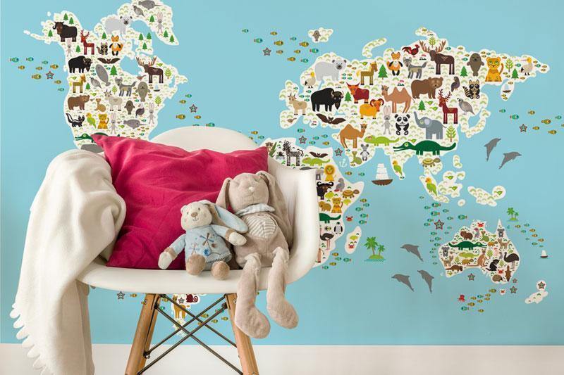 Cartoon Animal Map Wall Mural-Wall Mural-Eazywallz