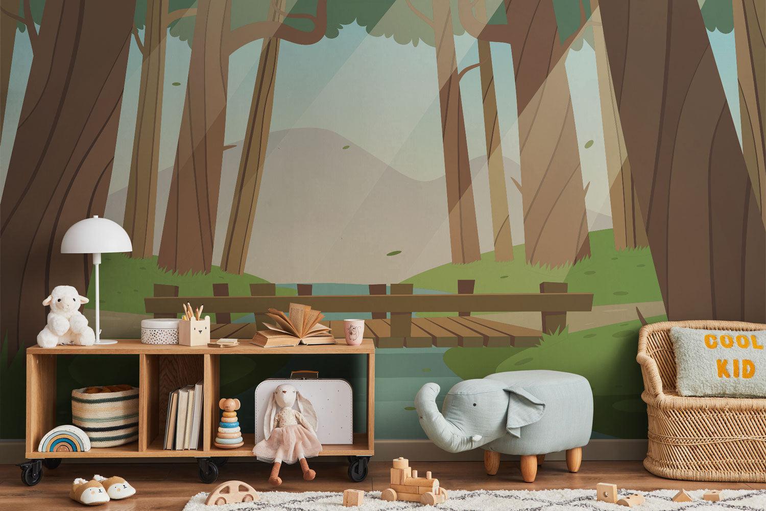 Cartoon Forest Landscape Wall Mural-Wall Mural-Eazywallz