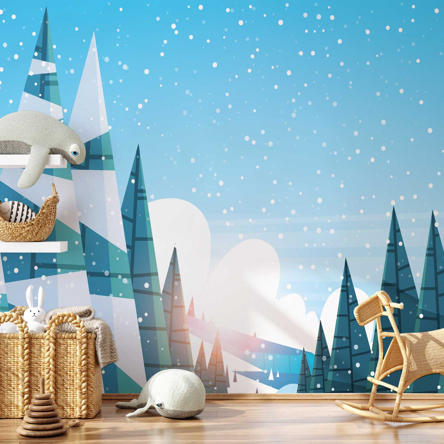 Cartoon Winter Landscape Wall Mural-Wall Mural-Eazywallz