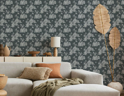 Charcoal Jungle Toile #261-Repeat Pattern Wallpaper-Eazywallz