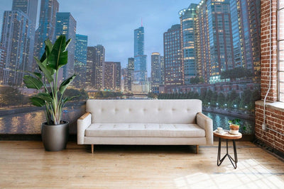 Chicago Skyline at Night Wall Mural-Wall Mural-Eazywallz