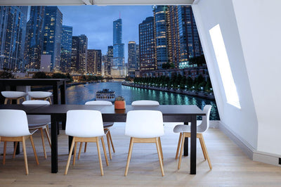 Chicago Skyline at Night Wall Mural-Wall Mural-Eazywallz