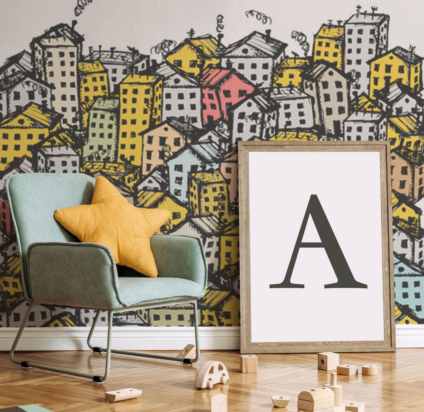 Colourful City Sketch Wall Mural-Wall Mural-Eazywallz