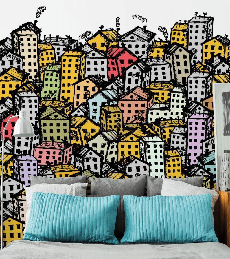 Colourful City Sketch Wall Mural-Wall Mural-Eazywallz