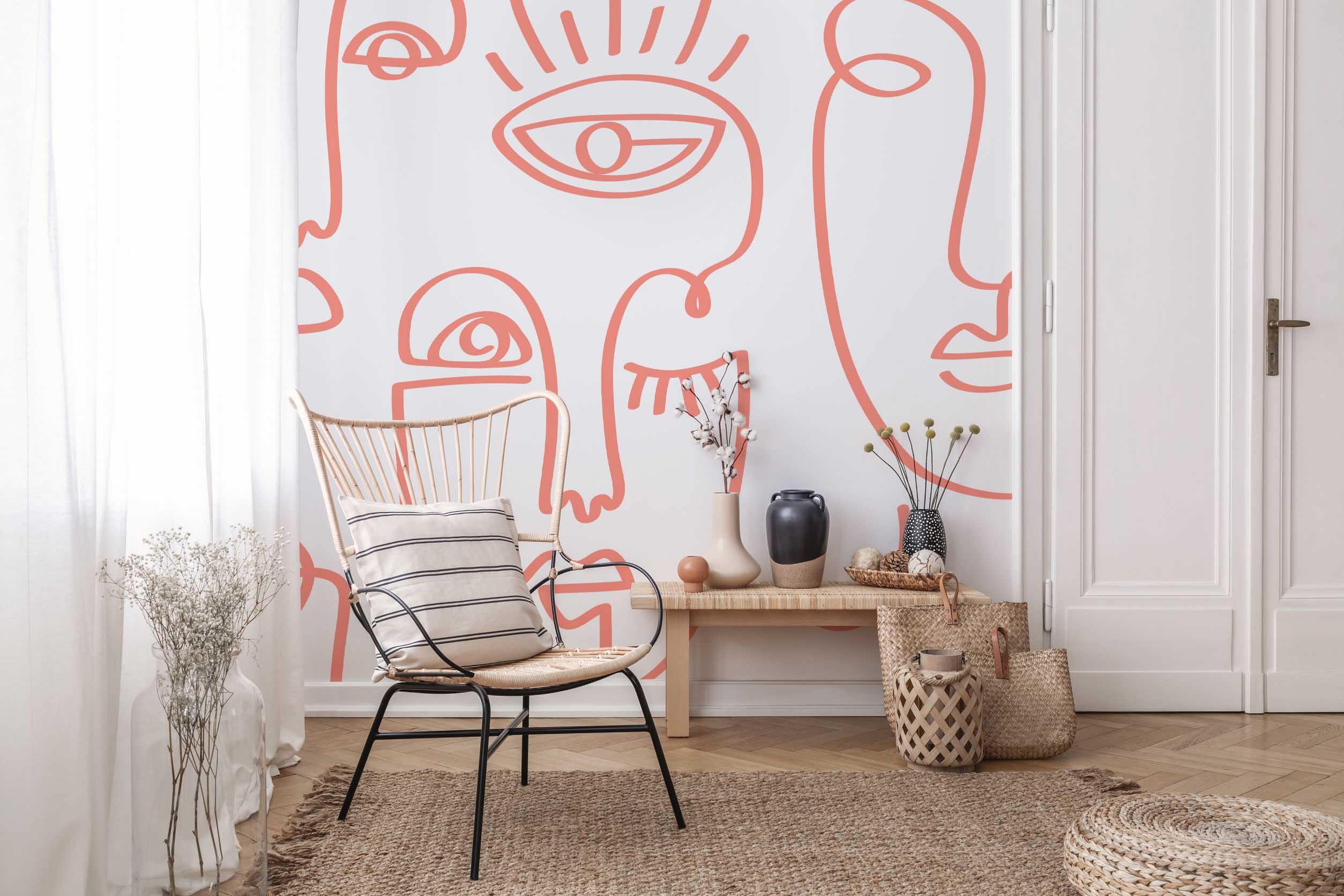 Coral Minimal Abstract Faces Wall Mural-Wall Mural-Eazywallz