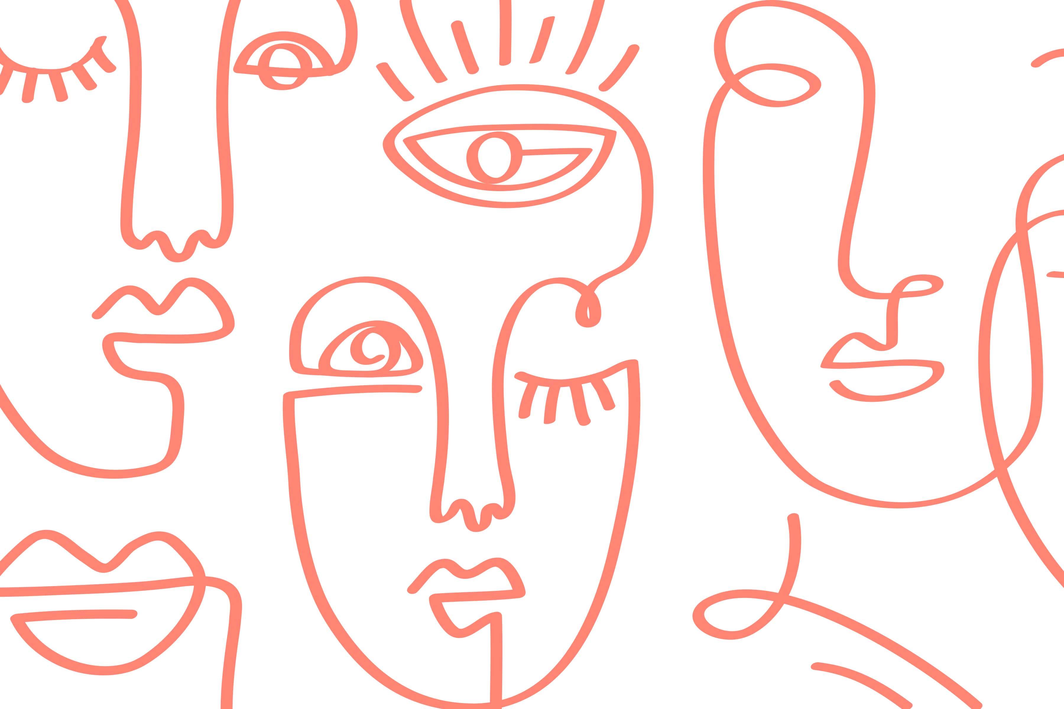 Coral Minimal Abstract Faces Wall Mural-Wall Mural-Eazywallz