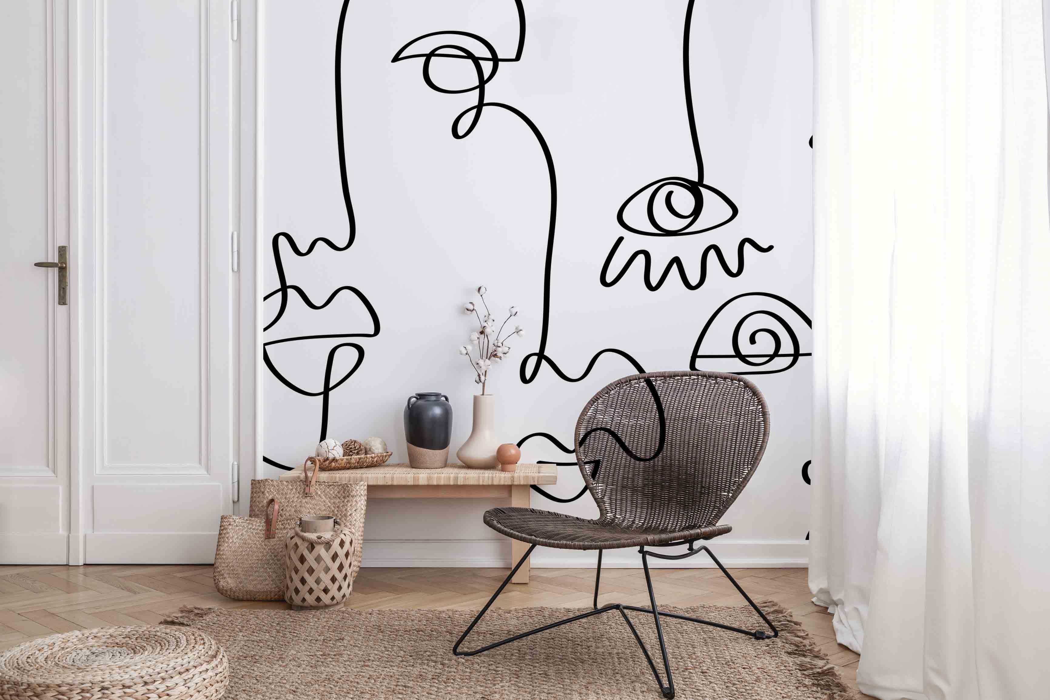 Crazy Abstract Line Faces Wall Mural-Wall Mural-Eazywallz